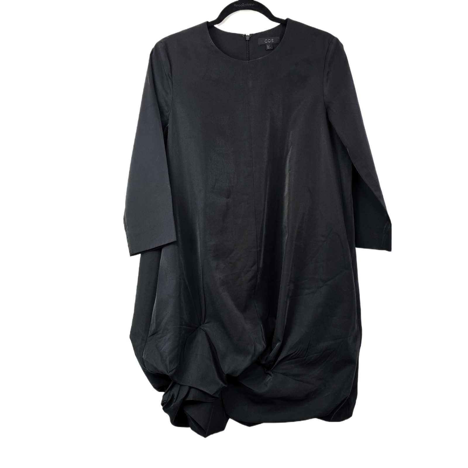 COS Women's Black Asymmetric Gathered Hem Long Sleeve Dress Size 8 Modal - PreOwnedExcellent