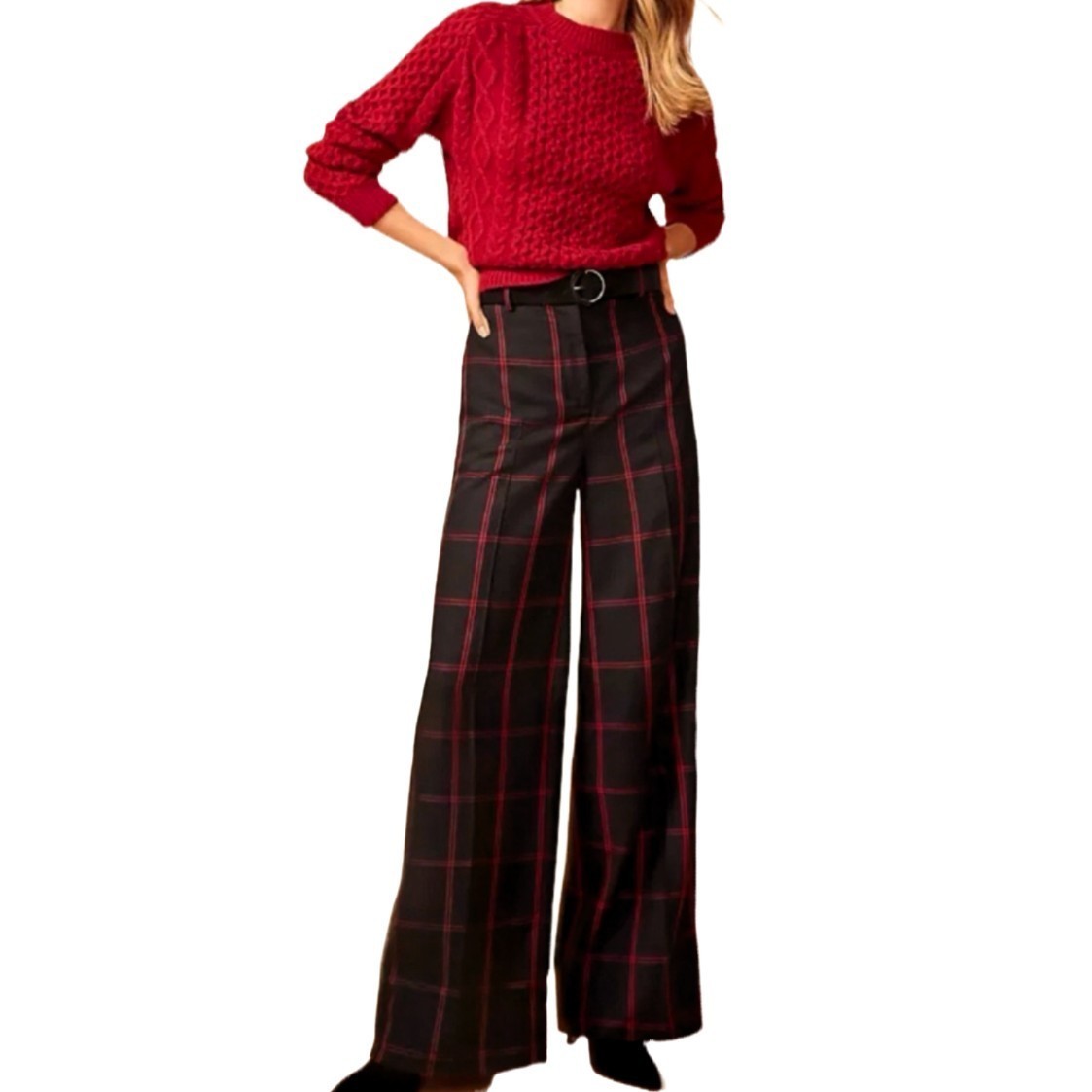 Ann Taylor NWT Sz 6 High Waist Wide Leg Plaid Pants Black Red Classic