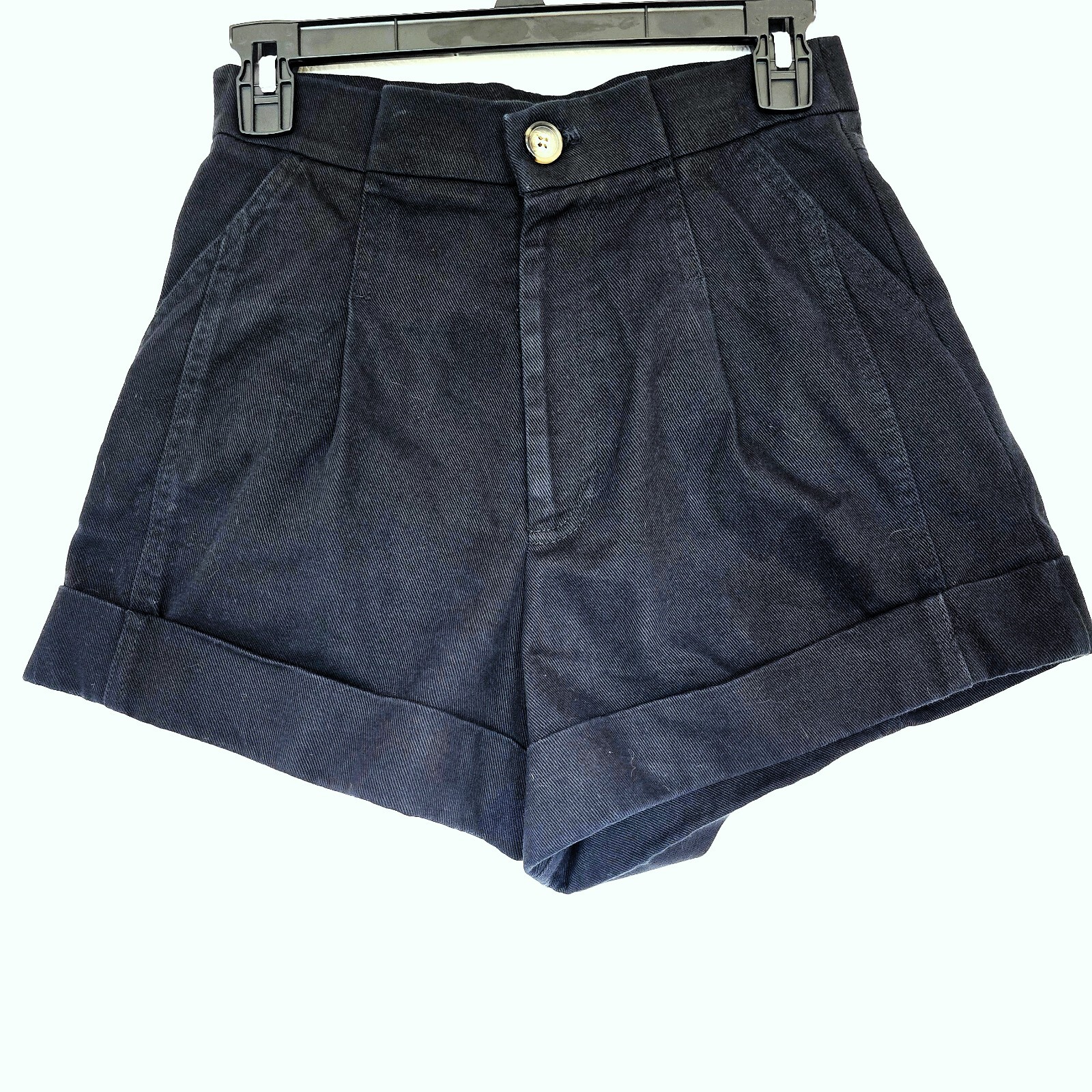 Zara Women's Black High-Waist Paperbag Shorts S 100% Cotton Pleated