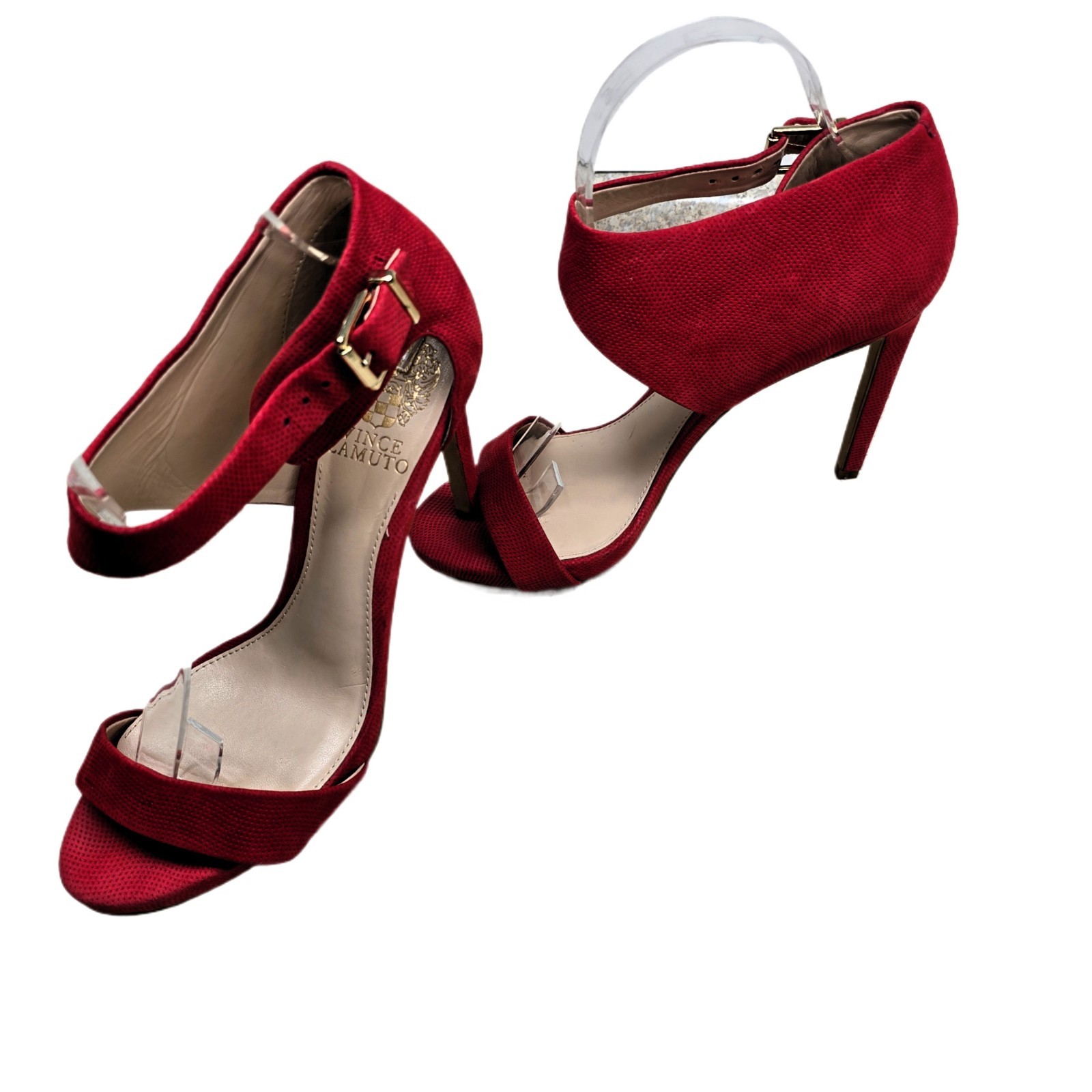 Vince Camuto Red Faux Suede Ankle Cuff Stiletto Heels – US 7.5 M