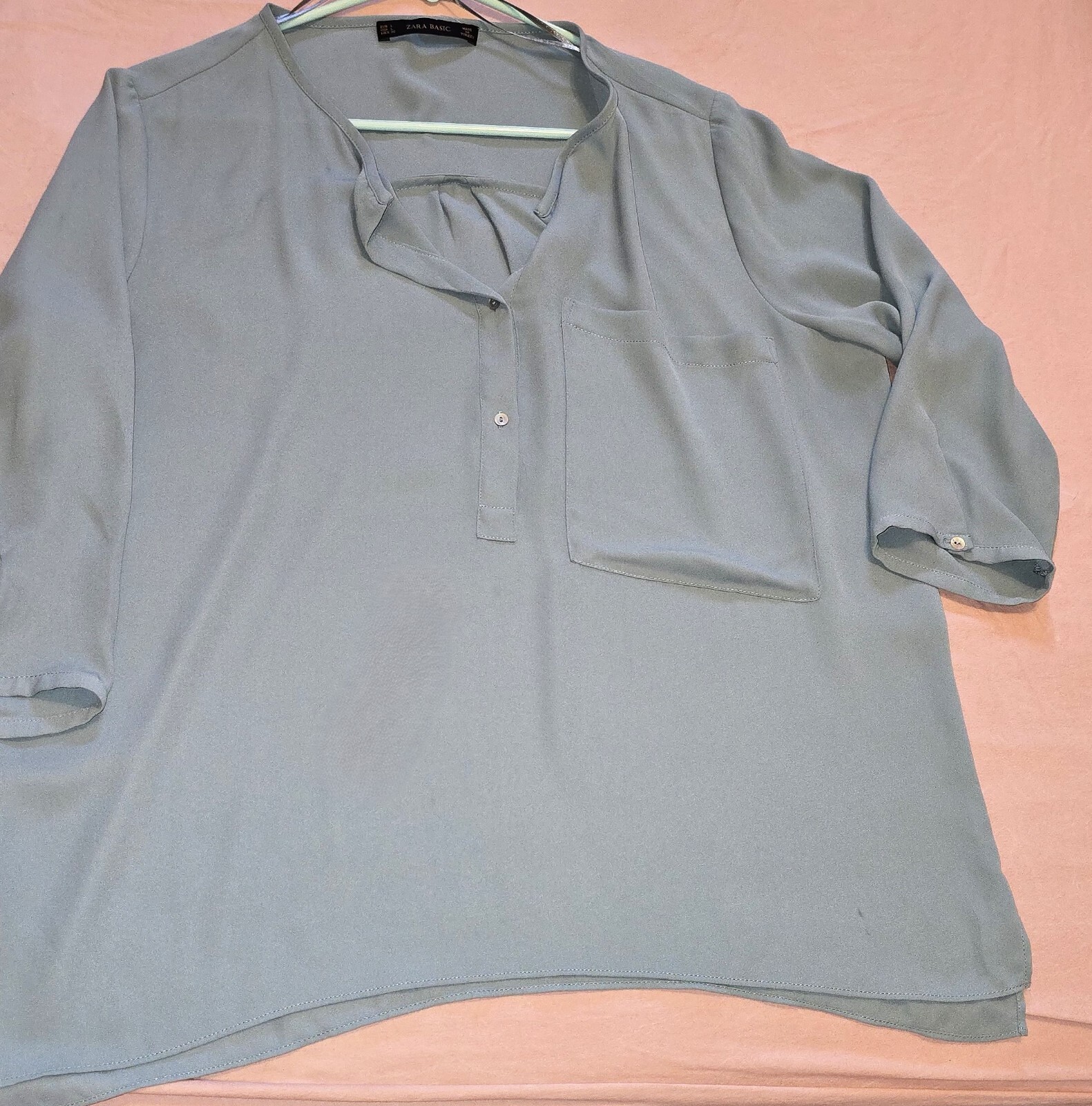 Zara Basics Women’s Blouse Aqua Size L – Effortlessly Chic!