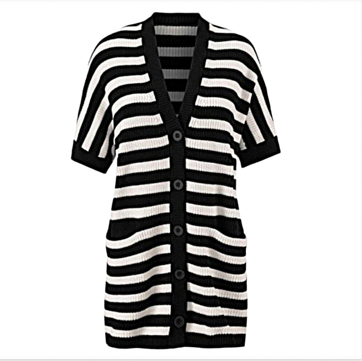 Cabi Whistle Striped Longline Short-Sleeve Cardigan XL with Pockets