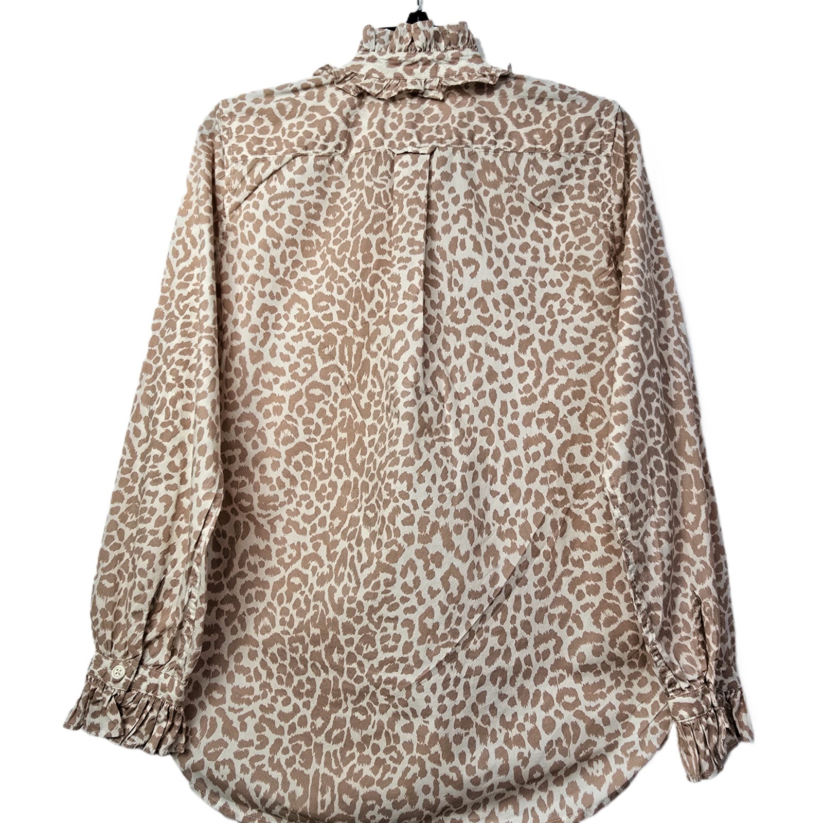 J Crew Women’s Classic-Fit Leopard Print Ruffle Neck & Cuff Shirt Blouse Sz 2 - PreOwnedExcellent