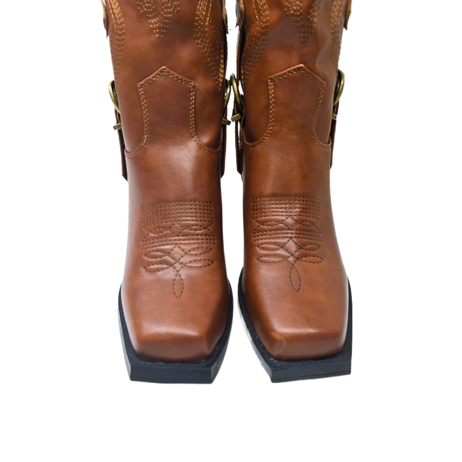 Forever Women’s Brown Square Toe Cowboy Boots Size 8M Chunky Heel