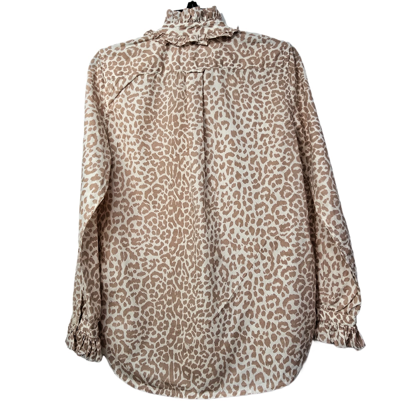 J Crew Women’s Classic-Fit Leopard Print Ruffle Neck & Cuff Shirt Blouse Sz 2 - PreOwnedExcellent