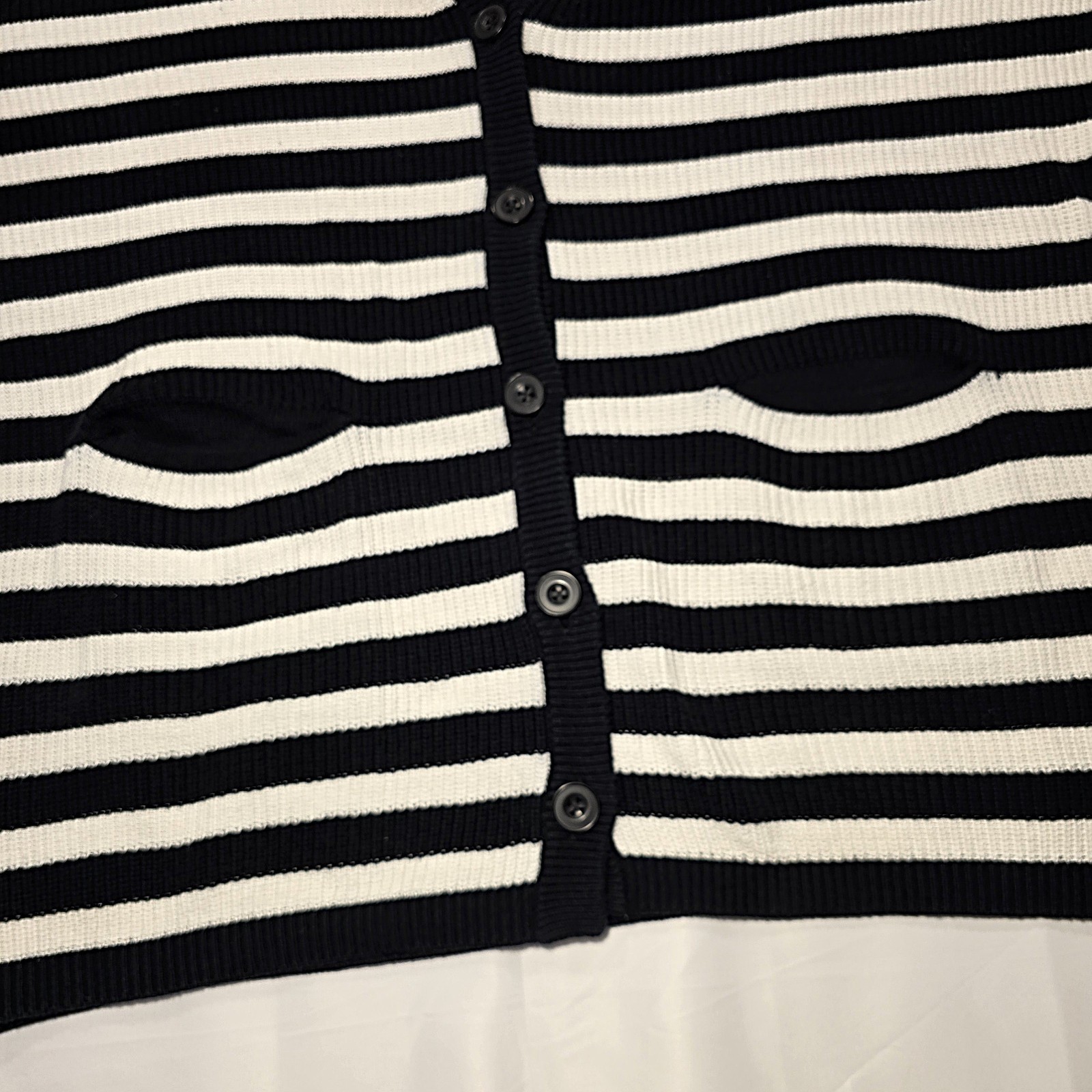 Cabi Whistle Striped Longline Short-Sleeve Cardigan XL with Pockets