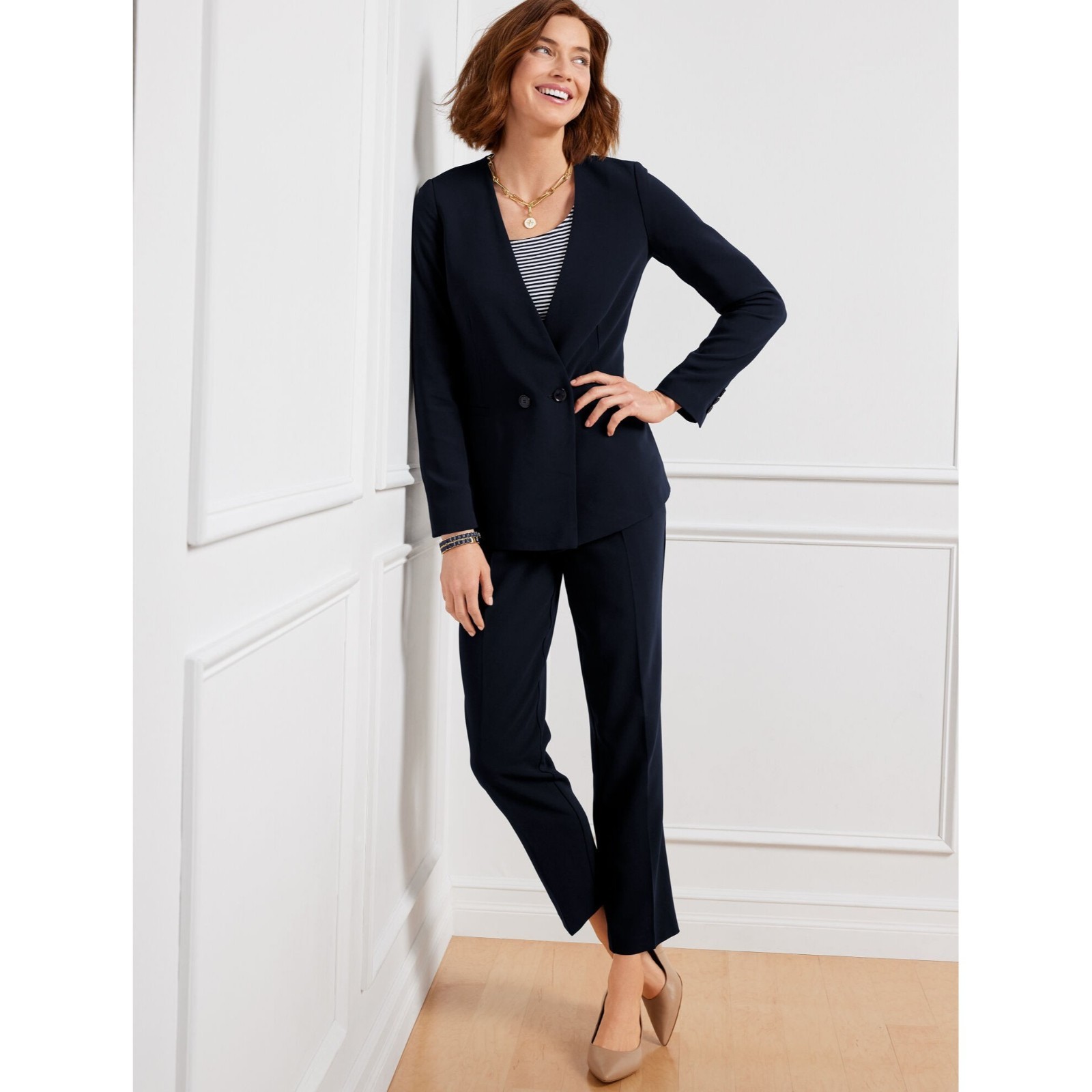 Talbots Women’s Easy Travel Collarless Blazer Navy Size 10 NWT