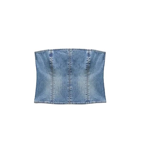 ZARA Denim Corset Tube Top Strapless Bustier Mid Blue Women’s M