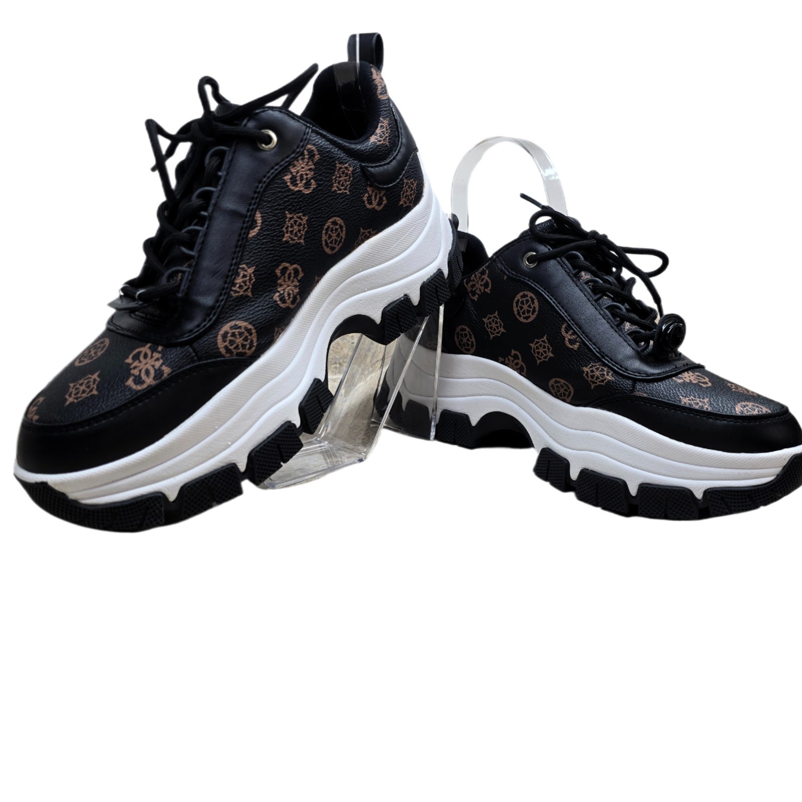 GUESS Women’s Bria Chunky Logo Sneaker Size 8 Black 4G Monogram Platform