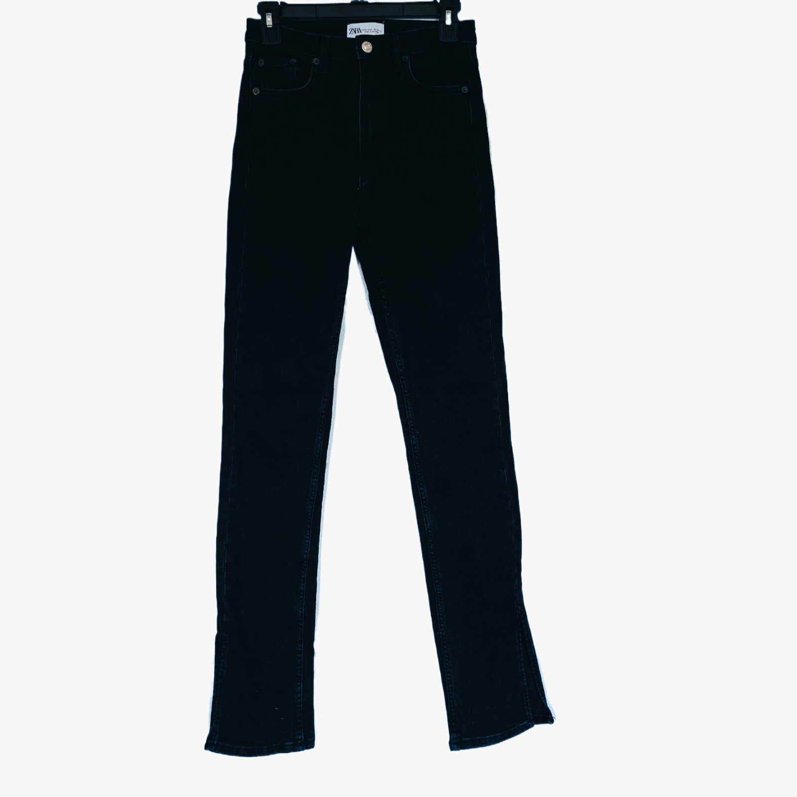 Zara Womens 2 Black High Rise Skinny Jeans Split Hem Stretch Denim Pants