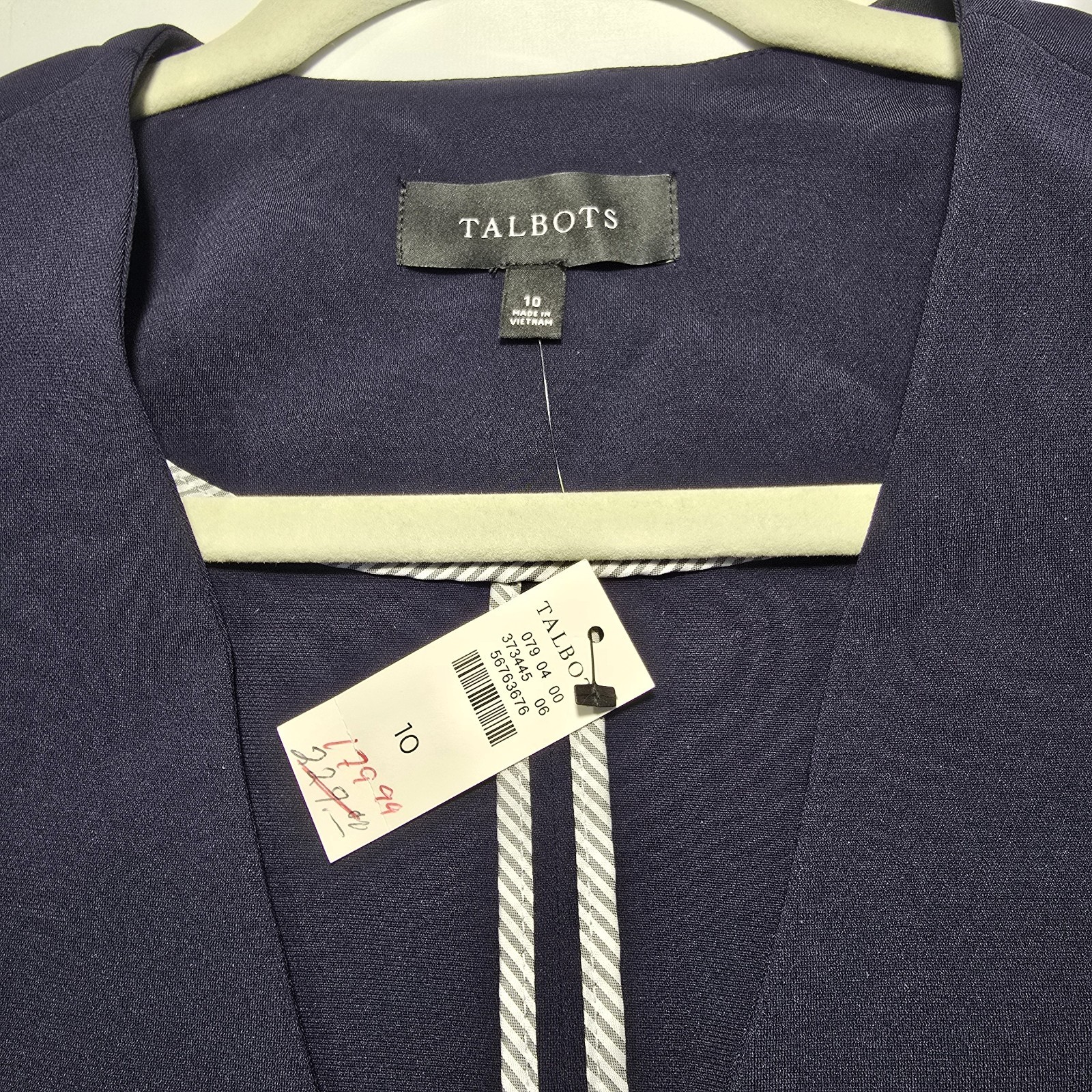 Talbots Women’s Easy Travel Collarless Blazer Navy Size 10 NWT