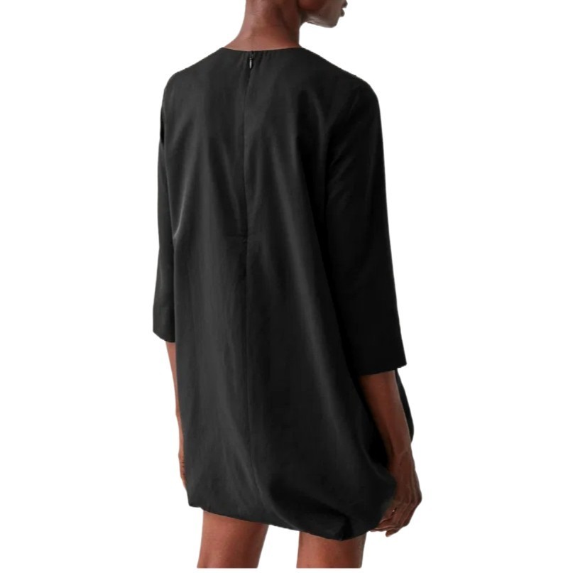 COS Women's Black Asymmetric Gathered Hem Long Sleeve Dress Size 8 Modal - PreOwnedExcellent