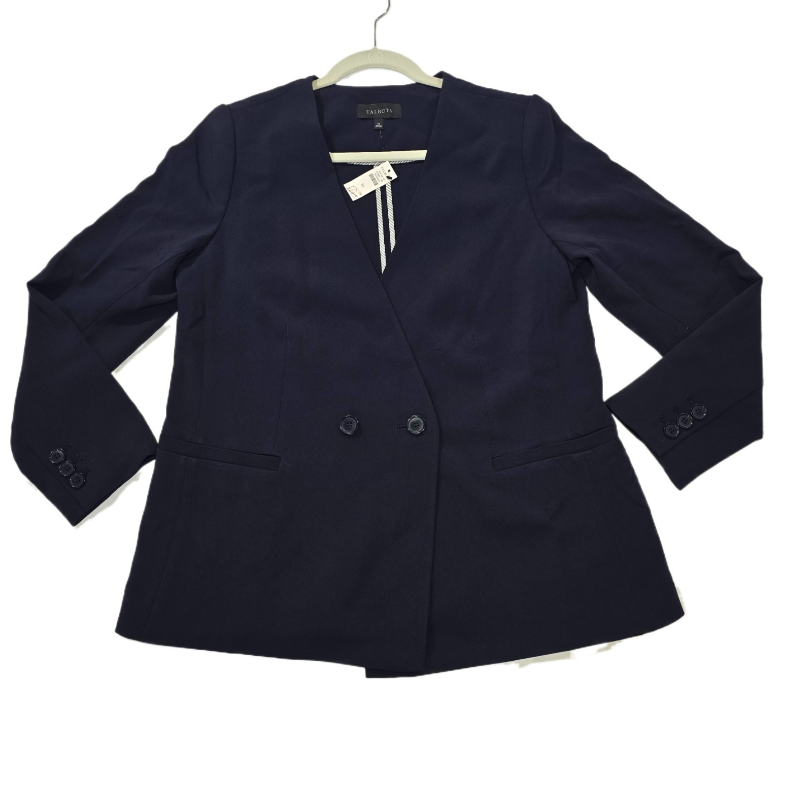 Talbots Women’s Easy Travel Collarless Blazer Navy Size 10 NWT