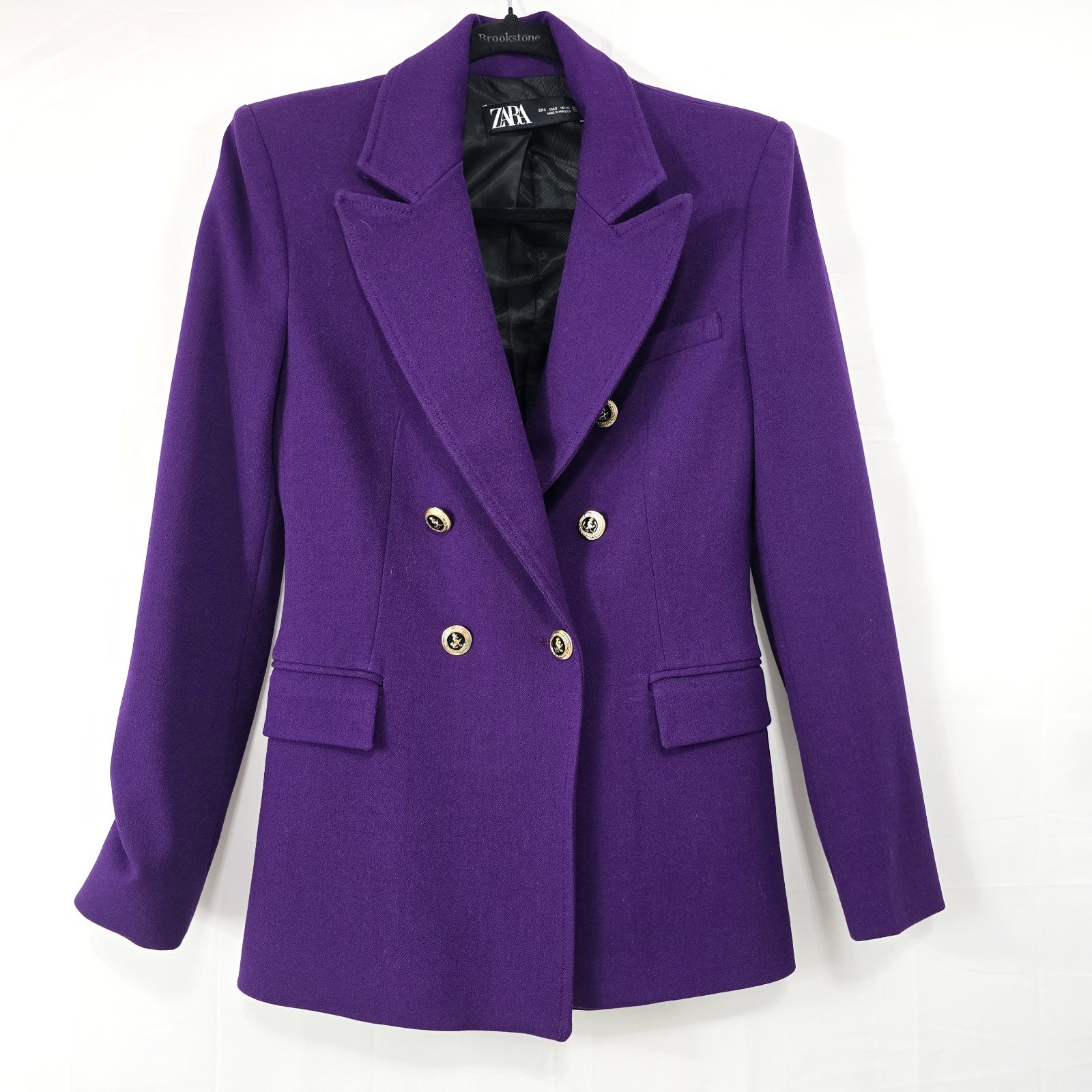 Zara Purple Double-Breasted Blazer Gold Buttons | Women’s Size S - PreOwnedExcellent
