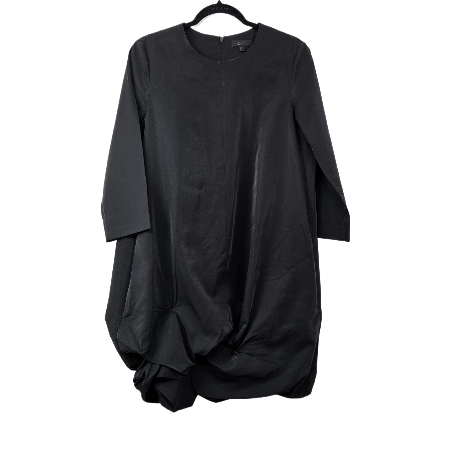 COS Women's Black Asymmetric Gathered Hem Long Sleeve Dress Size 8 Modal - PreOwnedExcellent