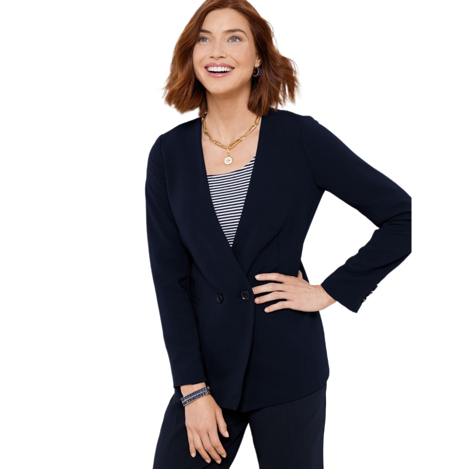 Talbots Women’s Easy Travel Collarless Blazer Navy Size 10 NWT