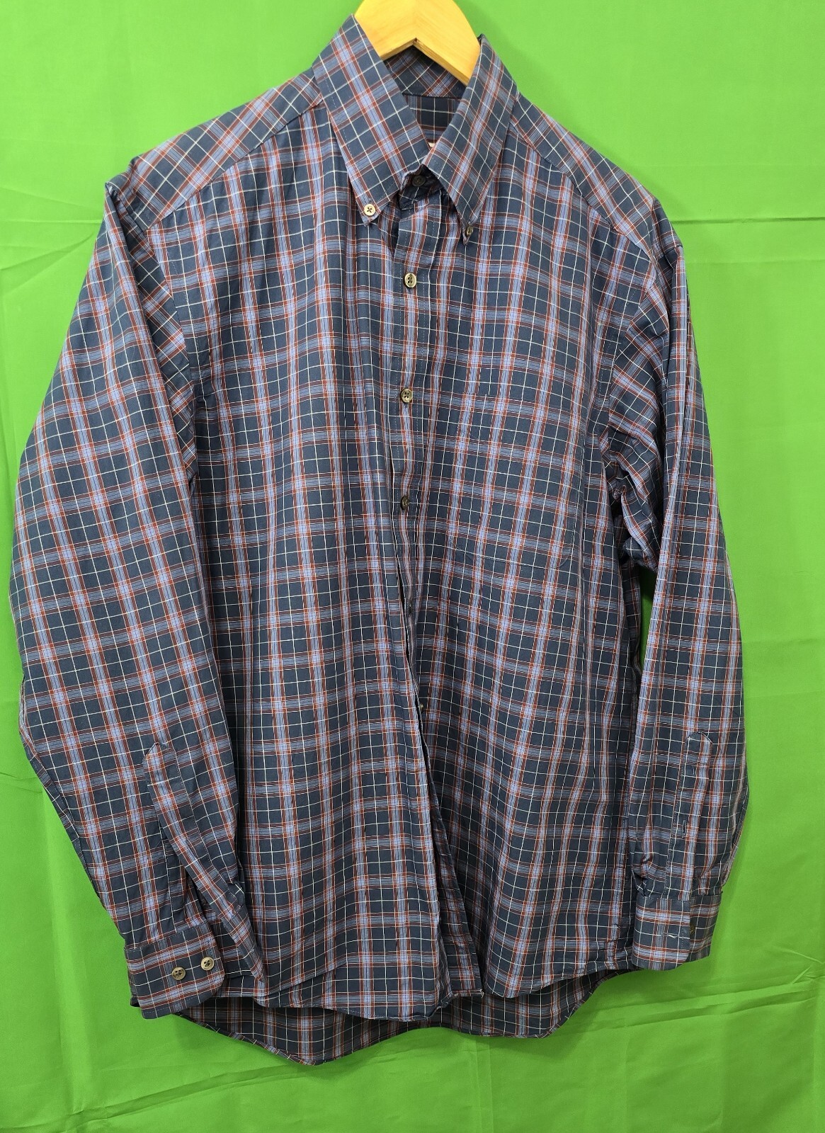 Club Room Men's Size 16 (32/33) - Navy Classic Fit -Twill Tattersall Dress Shirt