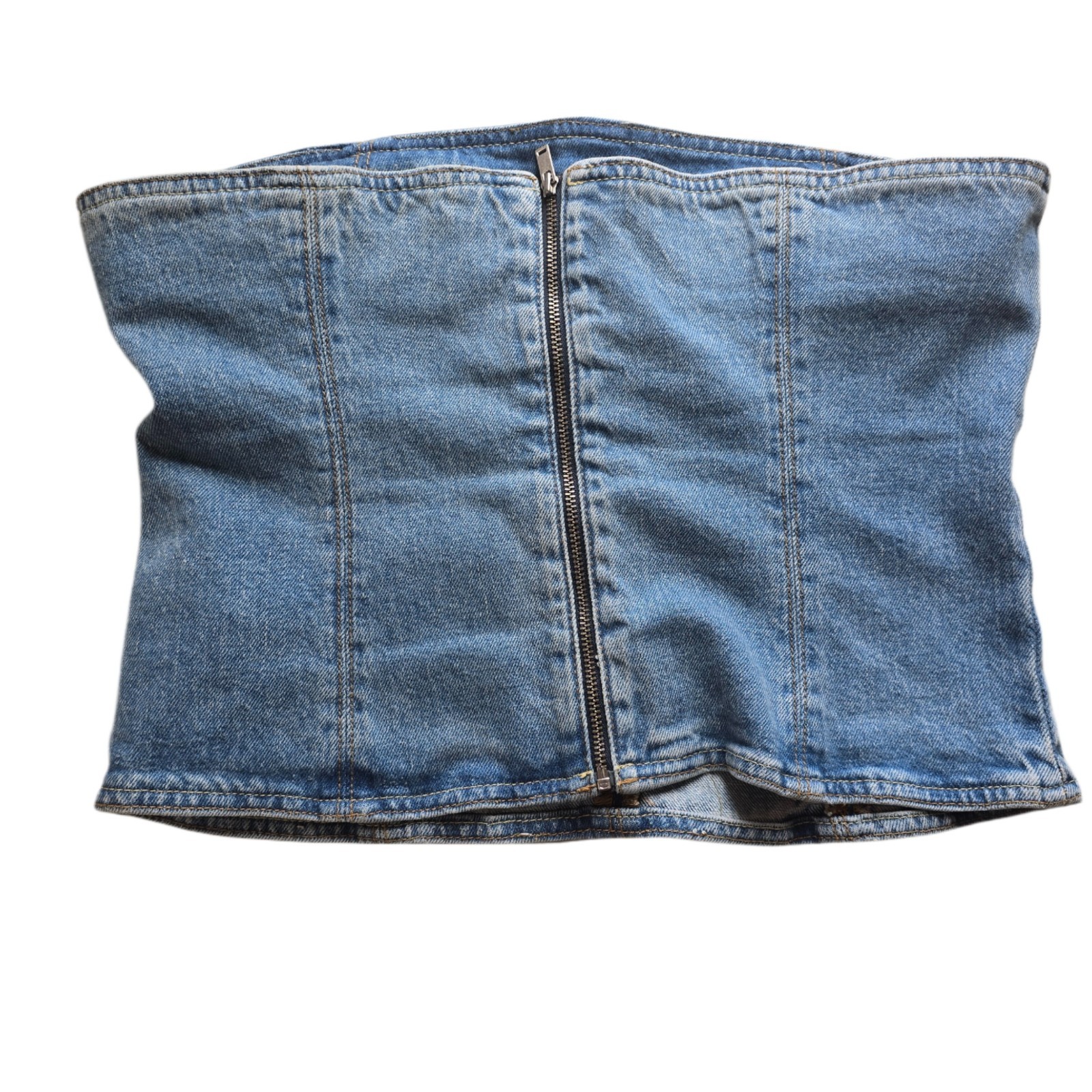 ZARA Denim Corset Tube Top Strapless Bustier Mid Blue Women’s M