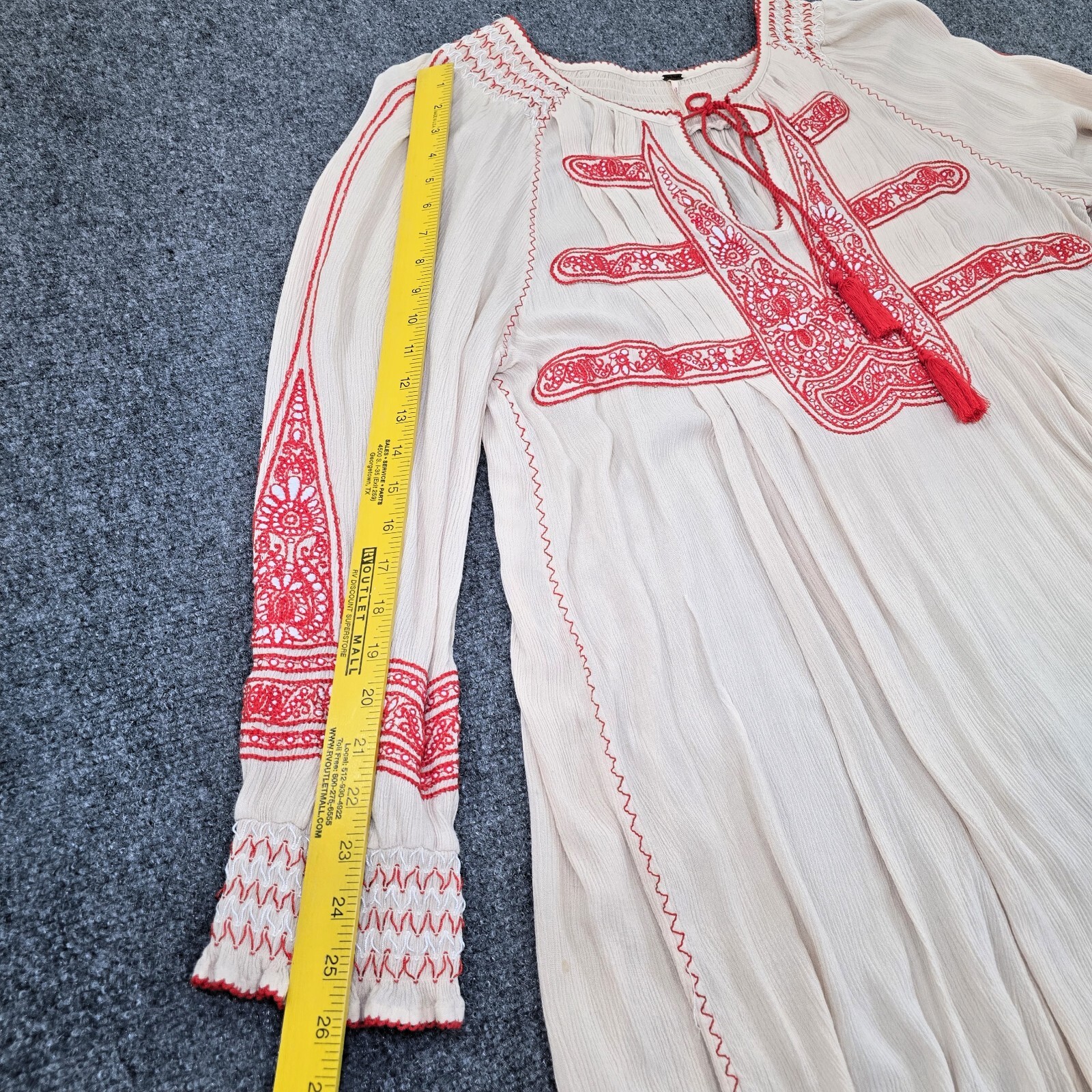 Free People Wind Willow Mini Peasant Dress for Women – Size L, Ivory and Red