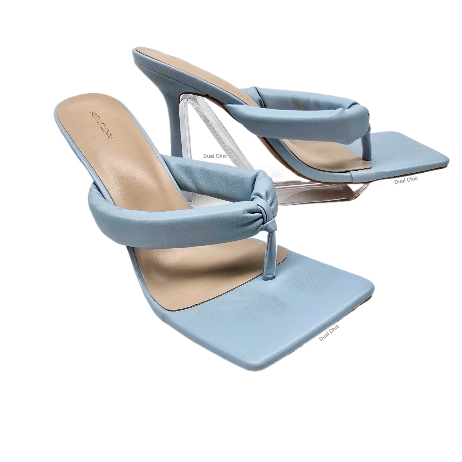 PrettyLittleThing Women's Blue Square Toe Thong Mid Heel Sandals US 8 – New - NewOther