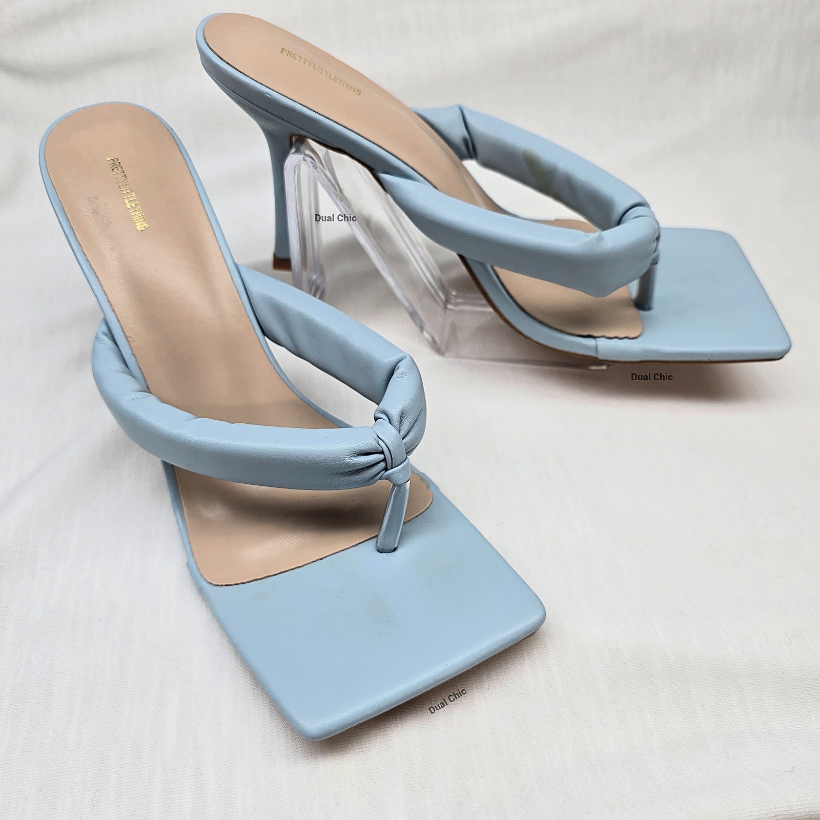 PrettyLittleThing Women's Blue Square Toe Thong Mid Heel Sandals US 8 – New - NewOther