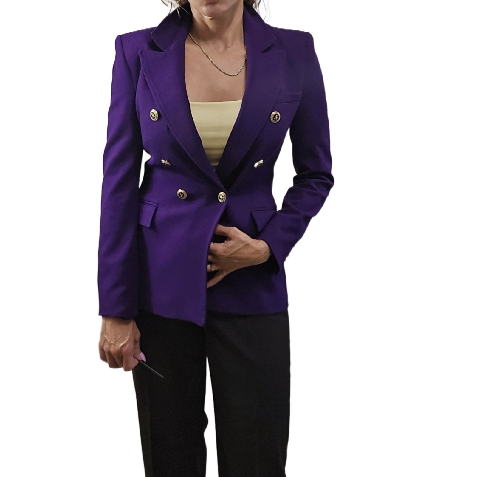 Zara Purple Double-Breasted Blazer Gold Buttons | Women’s Size S - PreOwnedExcellent