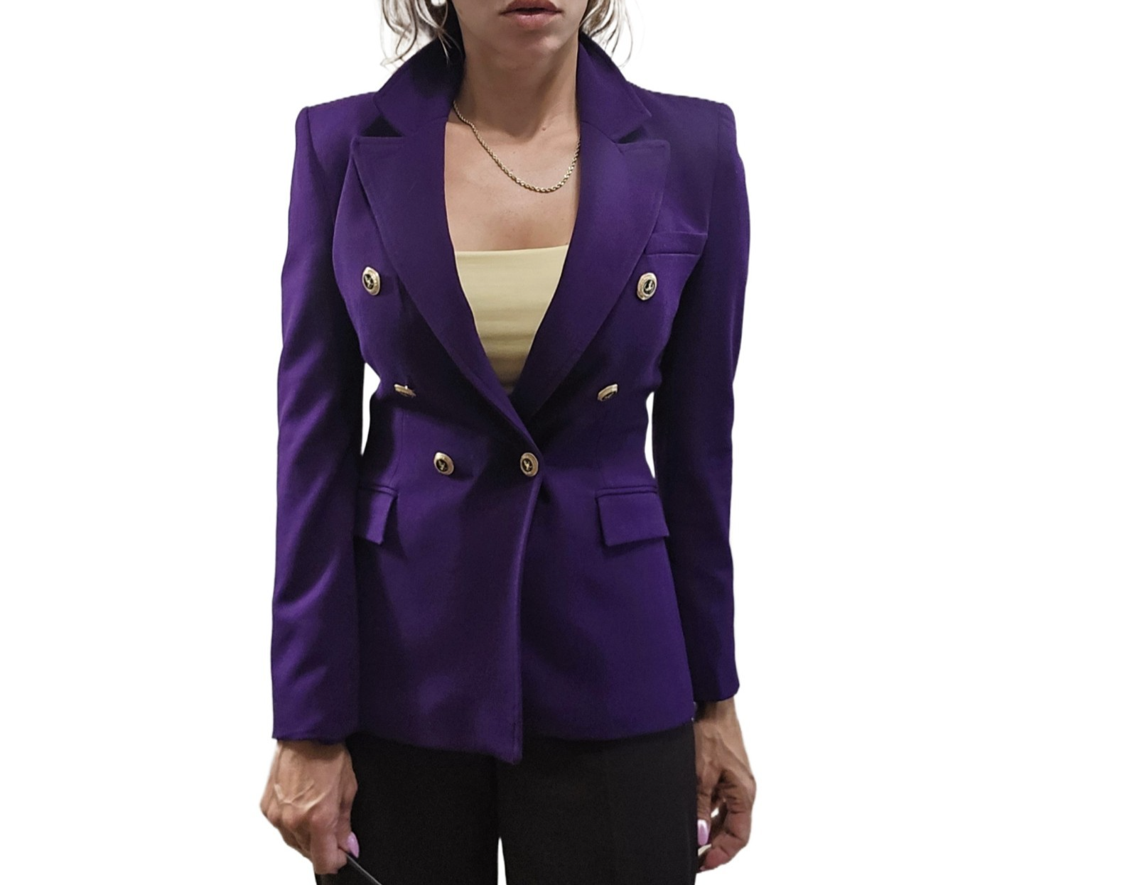 Zara Purple Double-Breasted Blazer Gold Buttons | Women’s Size S - PreOwnedExcellent