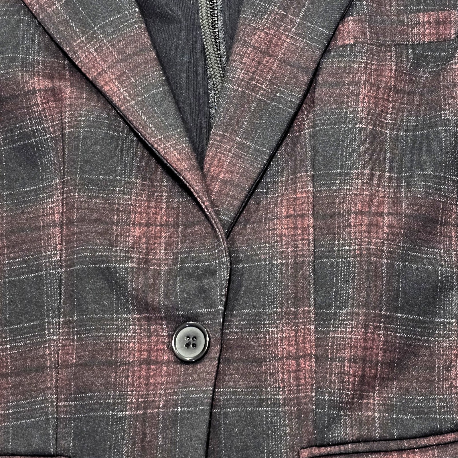 Liverpool LA Burgundy Plaid Boyfriend Blazer Size S with Removable Hoodie