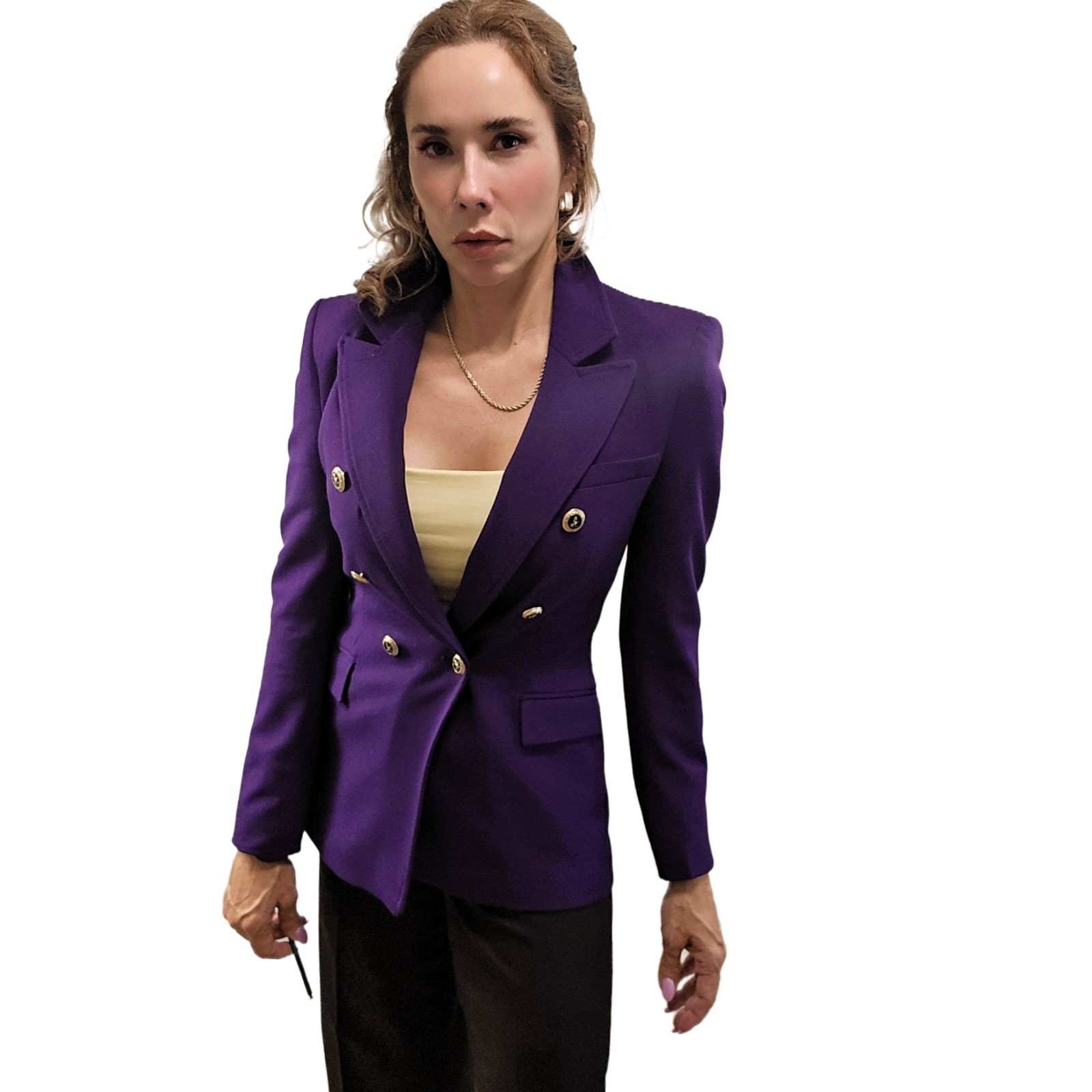 Zara Purple Double-Breasted Blazer Gold Buttons | Women’s Size S - PreOwnedExcellent