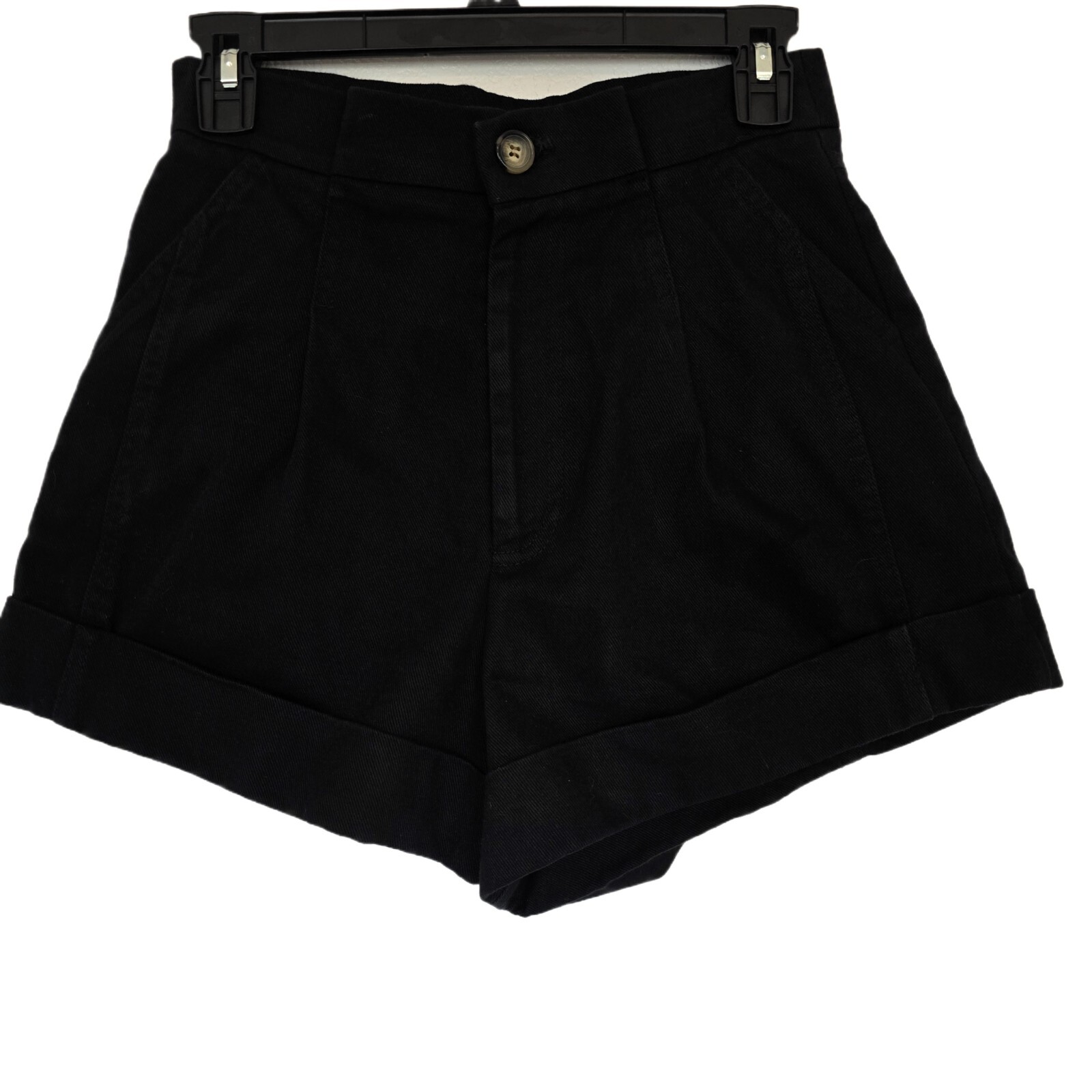 Zara Women's Black High-Waist Paperbag Shorts S 100% Cotton Pleated