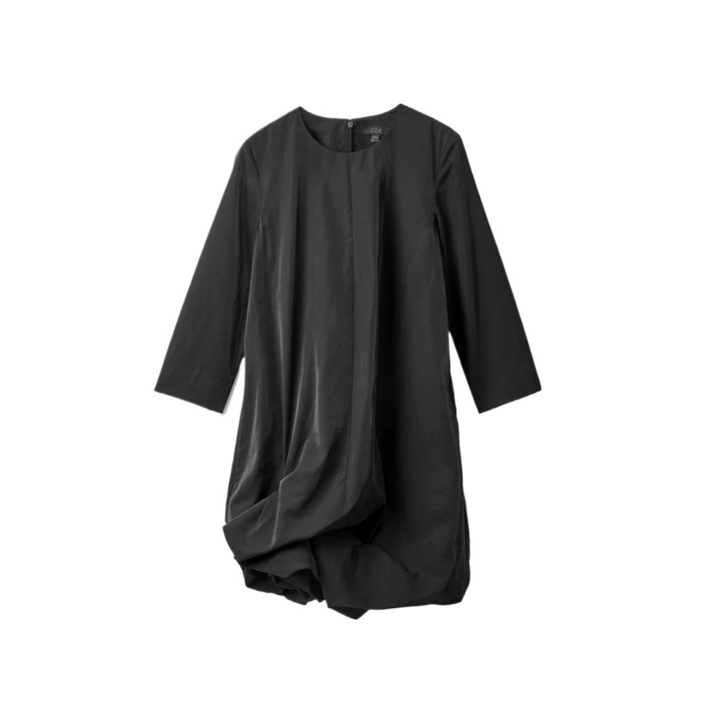 COS Women's Black Asymmetric Gathered Hem Long Sleeve Dress Size 8 Modal - PreOwnedExcellent