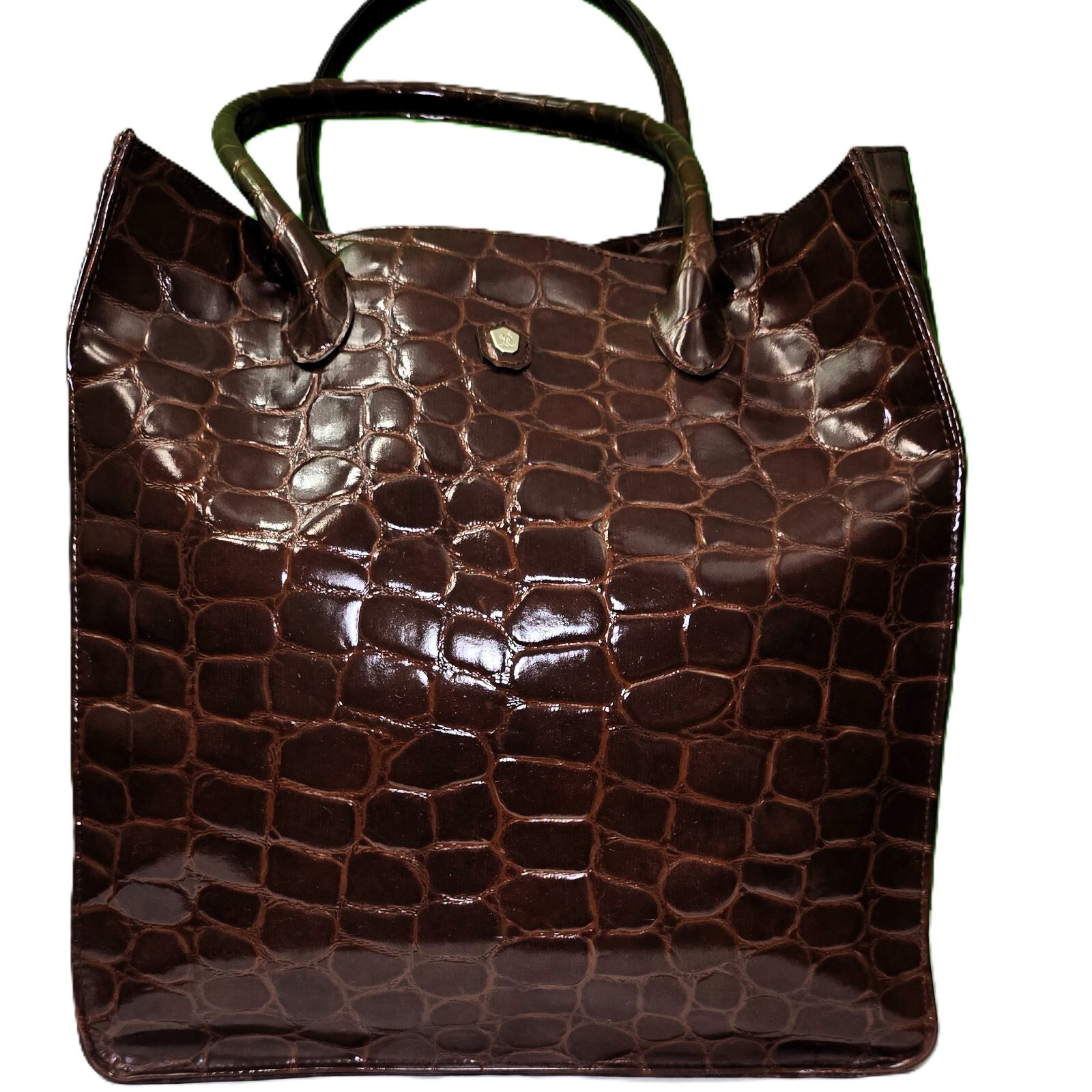 RALPH LAUREN SARAFI Brown Embossed PVC Large Tote Bag 15X13.