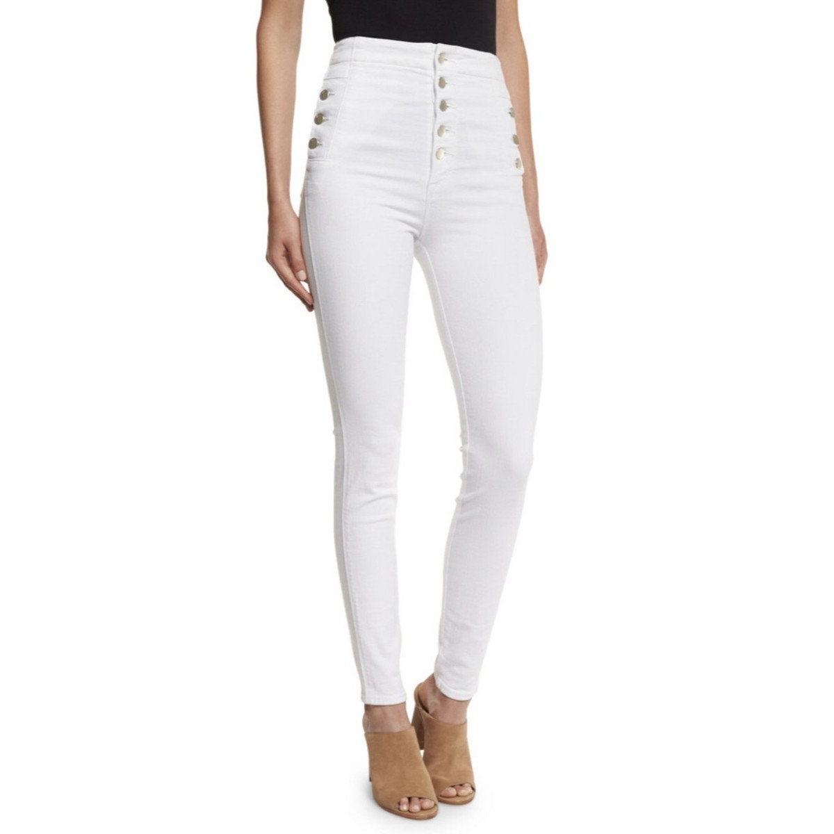 J Brand Natasha Sz 27 White High Rise Skinny Jeans Button Fly USA
