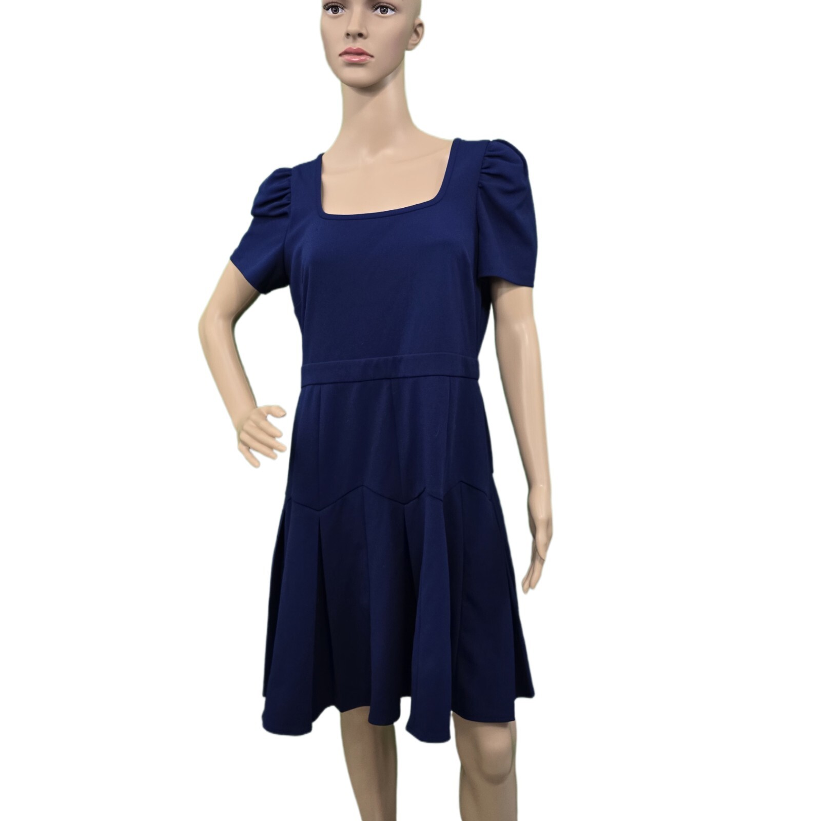 KARL LAGERFELD PARIS Women's Scuba Crepe A-Line Puff-Sleeve Pleat-Skirt Dress 10