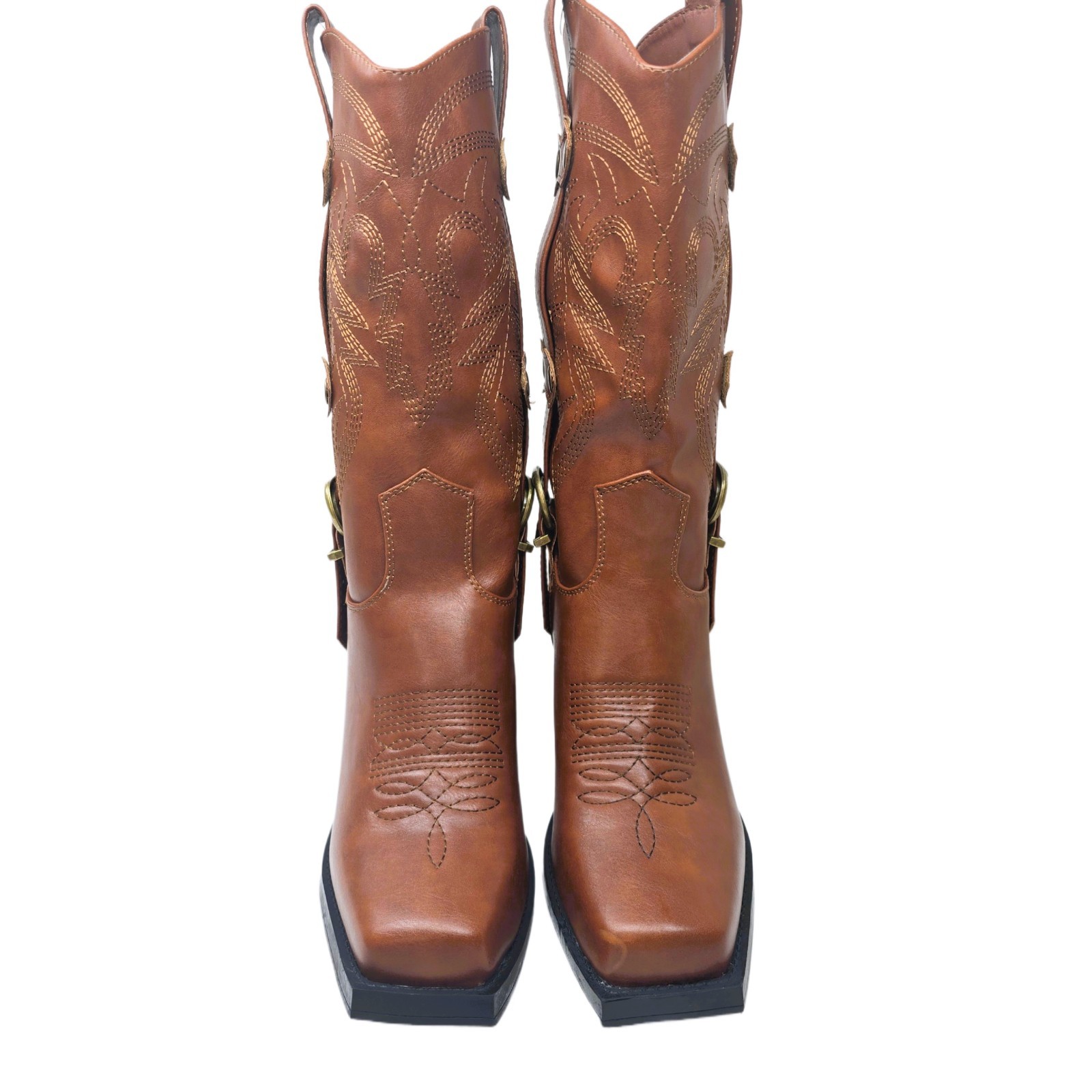 Forever Women’s Brown Square Toe Cowboy Boots Size 8M Chunky Heel