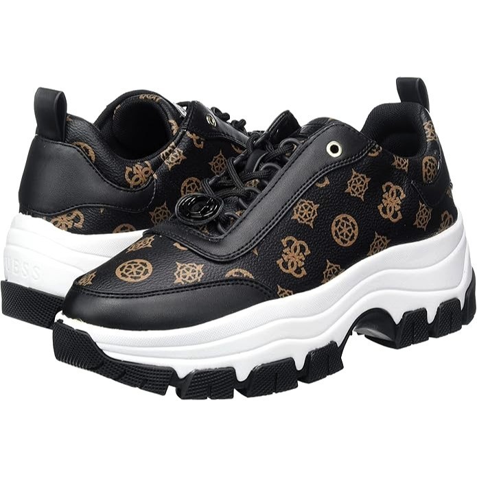 GUESS Women’s Bria Chunky Logo Sneaker Size 8 Black 4G Monogram Platform