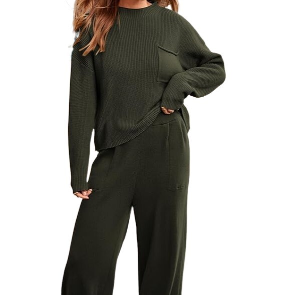 PrettyGarden Women's 2 Piece Sweater Set, Army Green, Size S