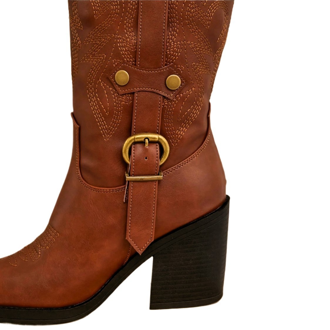 Forever Women’s Brown Square Toe Cowboy Boots Size 8M Chunky Heel