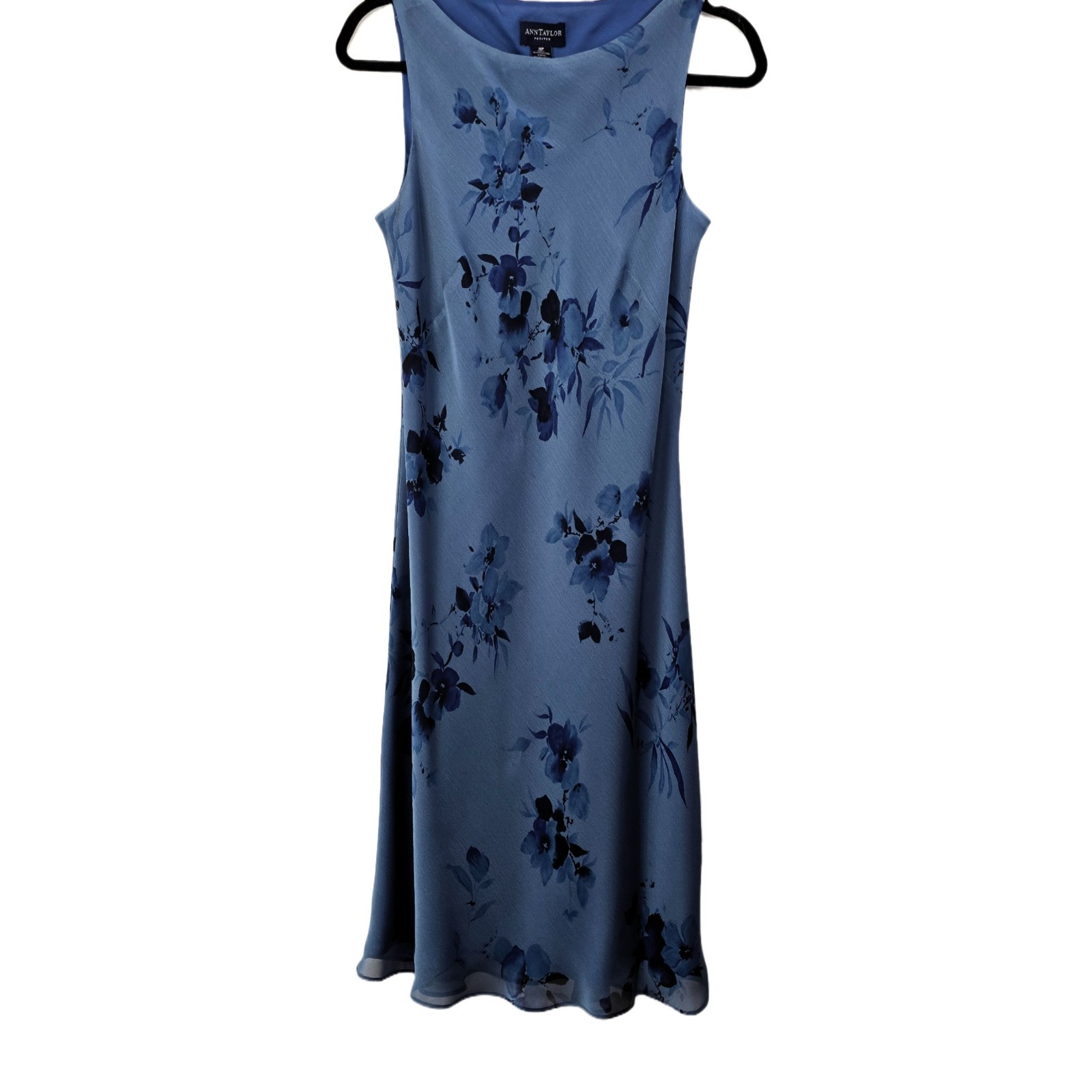 Ann Taylor Women's Blue Floral Midi Dress Size 10P Vintage Made in Korea