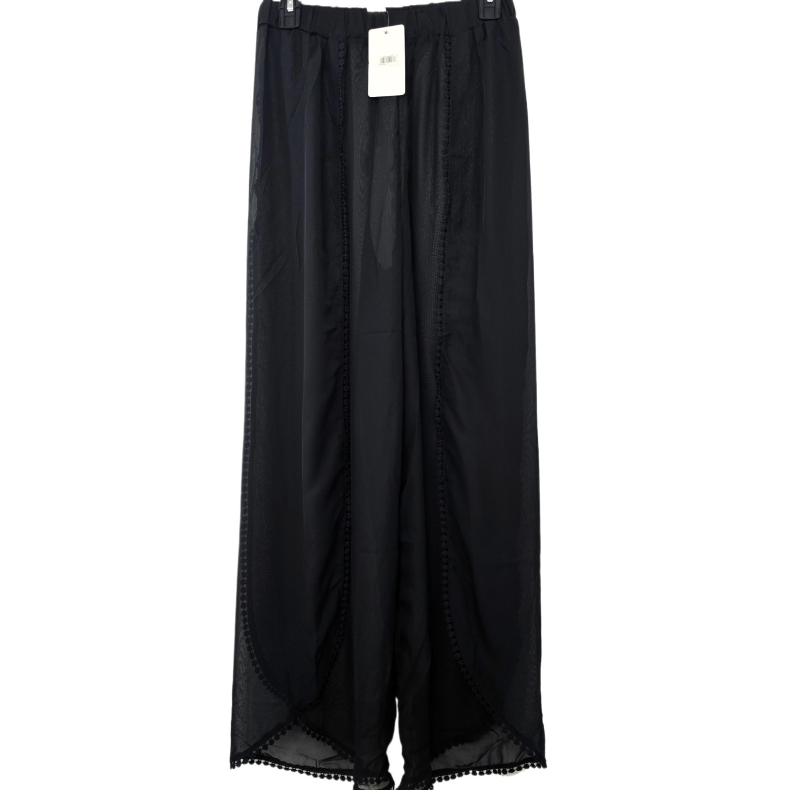 Bon Voyage NWT M Black Chiffon Sheer Swim Cover-Up Pants Pull-On Resort Wear