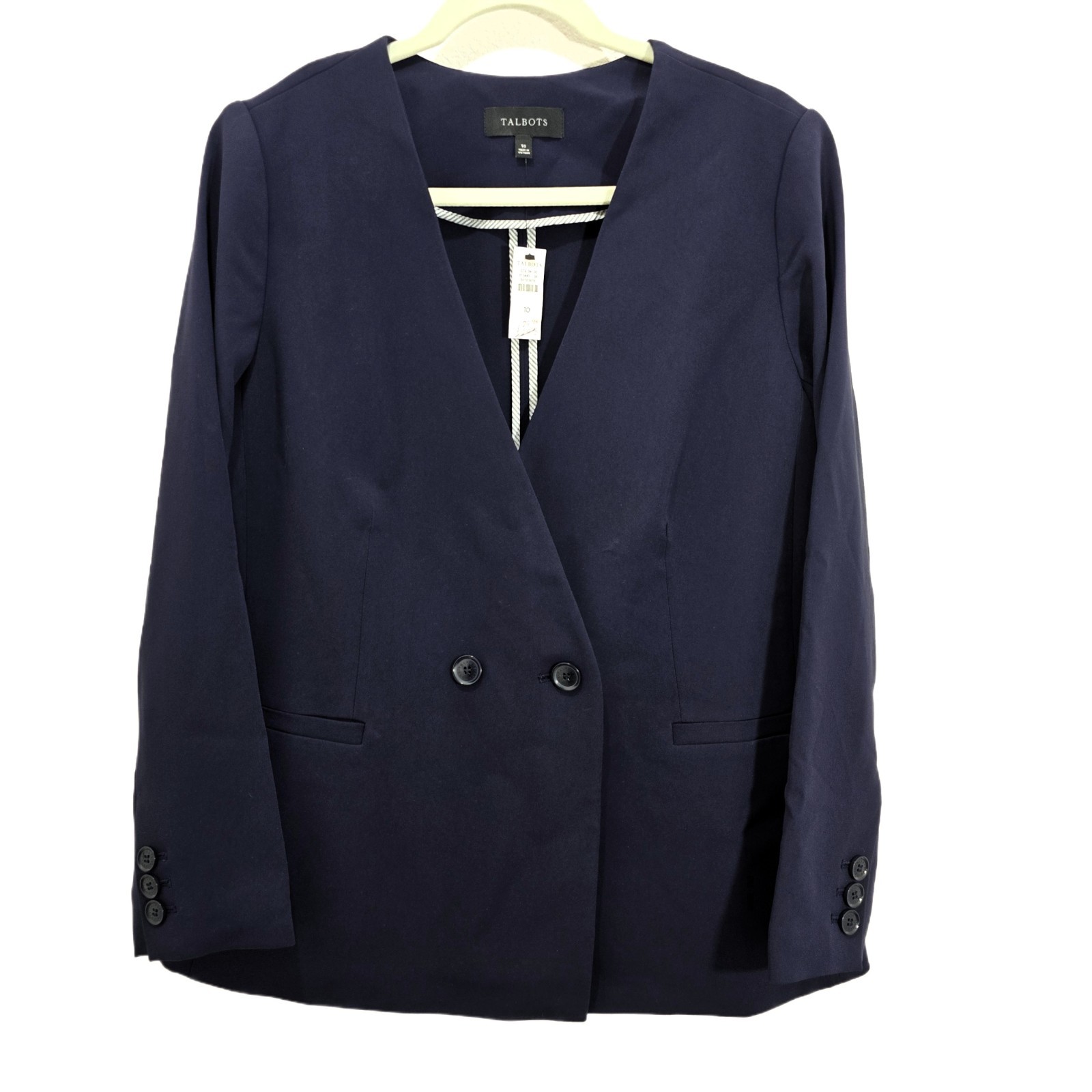 Talbots Women’s Easy Travel Collarless Blazer Navy Size 10 NWT