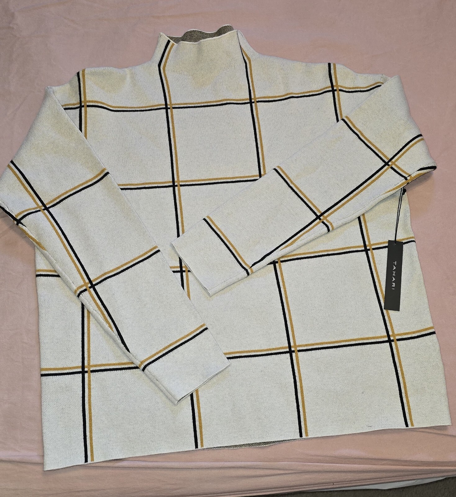 Brand New Tahari Ivory Sweater with Black & Yellow Stripes - Size XL