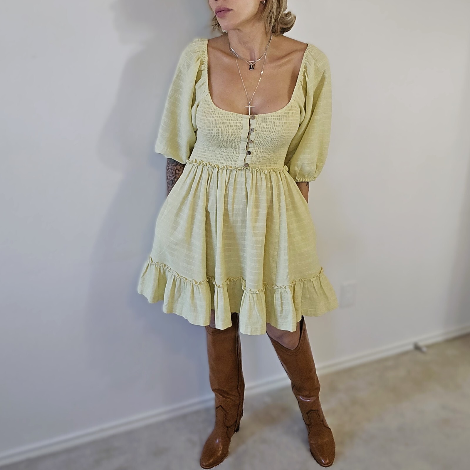 Free People Romantic Yellow Mini Dress – A Stunning Choice for Women, Size XS