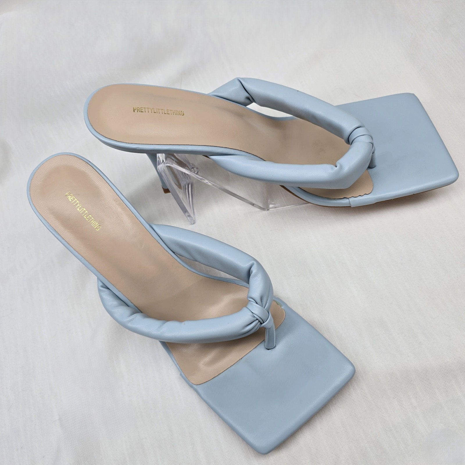 PrettyLittleThing Women's Blue Square Toe Thong Mid Heel Sandals US 8 – New - NewOther