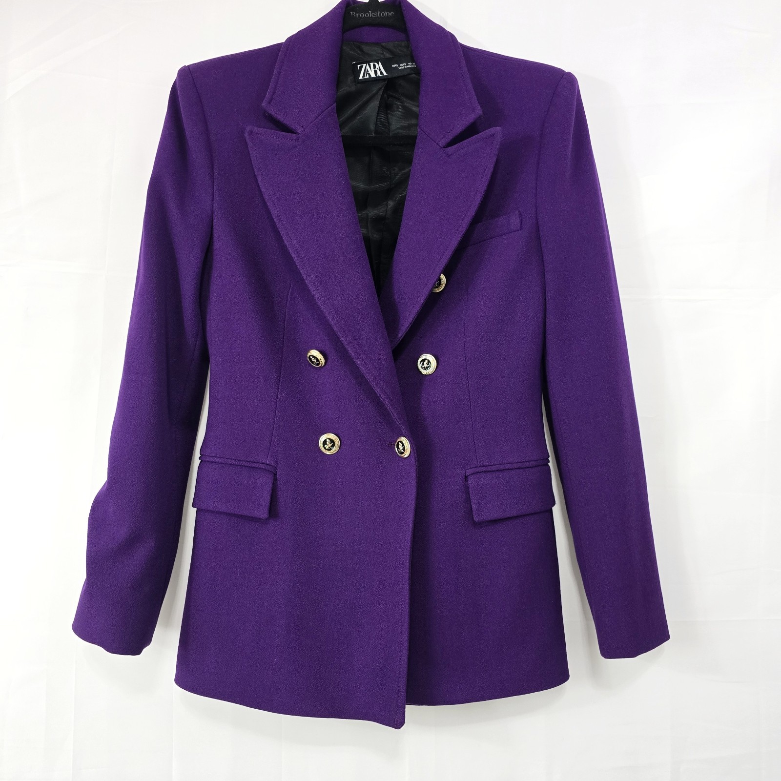 Zara Purple Double-Breasted Blazer Gold Buttons | Women’s Size S - PreOwnedExcellent